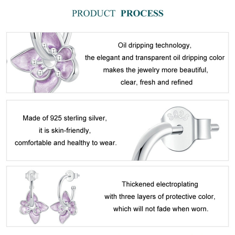 S925 Sterling Silver Platinum Plated Purple Flower Stud Earrings - BSE976
