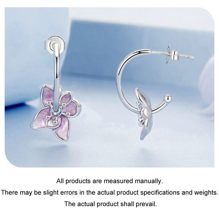 S925 Sterling Silver Platinum Plated Purple Flower Stud Earrings - BSE976