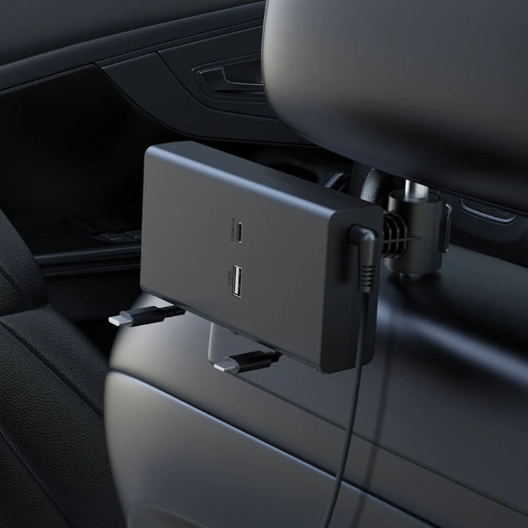 Car Cigarette Lighter Rear Seat Retractable Dual-Wire Charger - Black