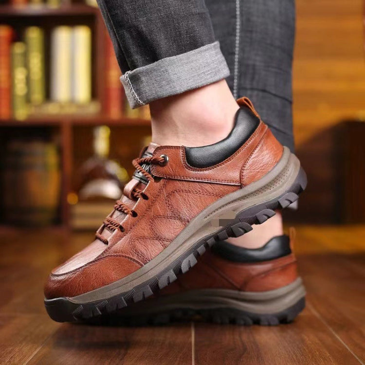 Men Leather Casual Shoes Non-slip Outdoor Hiking Shoes, Size: 39