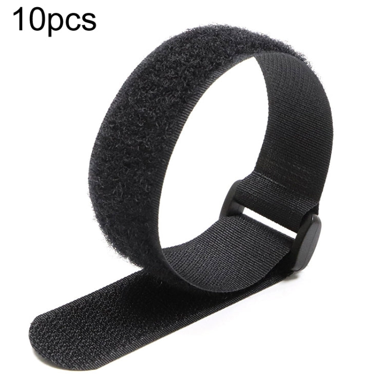 10pcs Nylon Cable Storage Snap Tape Reverse Buckle Type Fixed Packing Strap, Model: Black 25 x 300mm