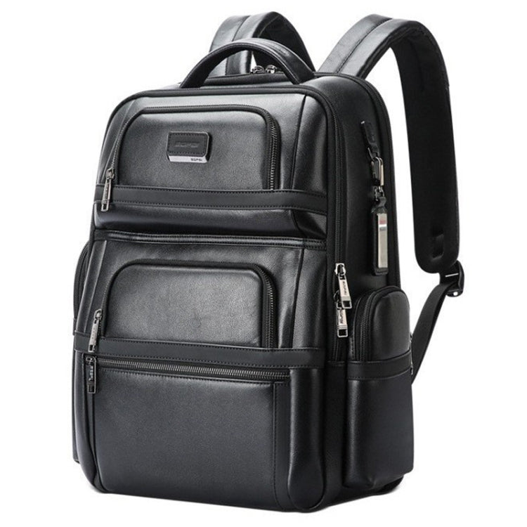 Bopai 61-17311 Large-capacity First-layer Cowhide Laptop Backpack With USB+Type-C Port - Plain