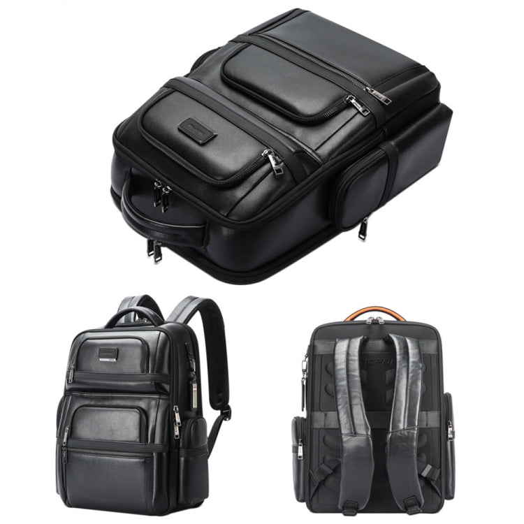 Bopai 61-17311 Large-capacity First-layer Cowhide Laptop Backpack With USB+Type-C Port - Plain