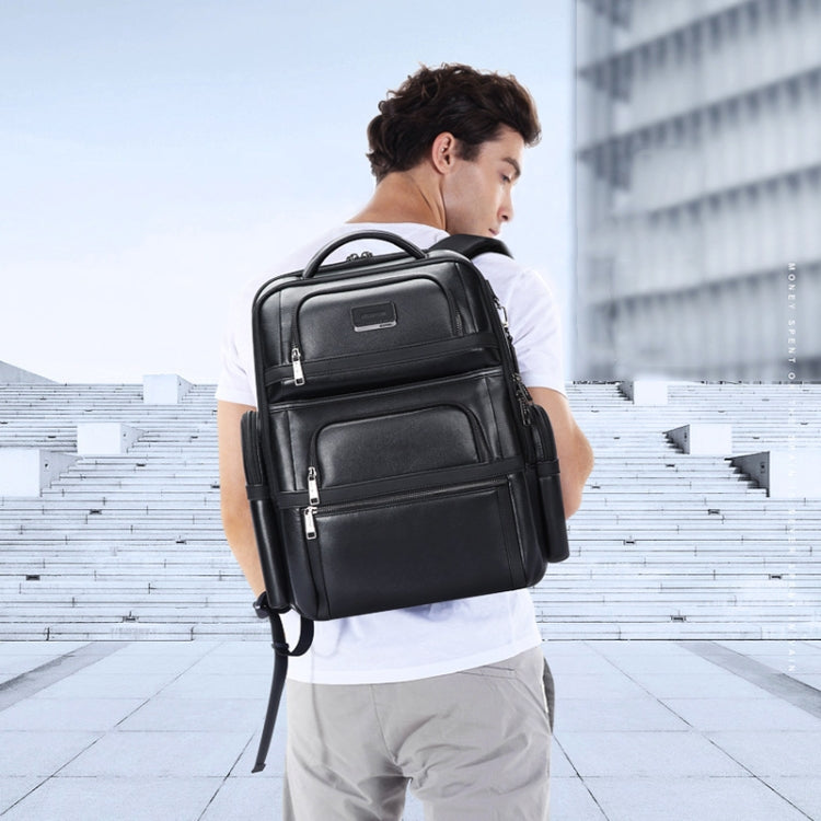 Bopai 61-17311 Large-capacity First-layer Cowhide Laptop Backpack With USB+Type-C Port - Plain