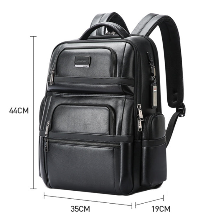 Bopai 61-17311 Large-capacity First-layer Cowhide Laptop Backpack With USB+Type-C Port - Plain