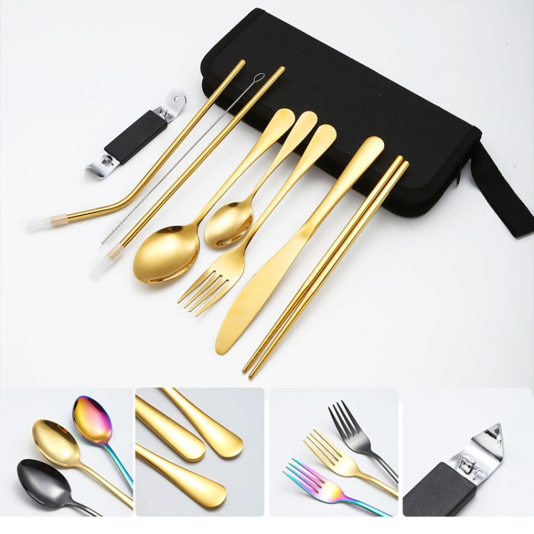 Portable Stainless Steel Cutlery Set Outdoor Picnic Knife And Fork Tool With Storage Bag, Style: B Model Black