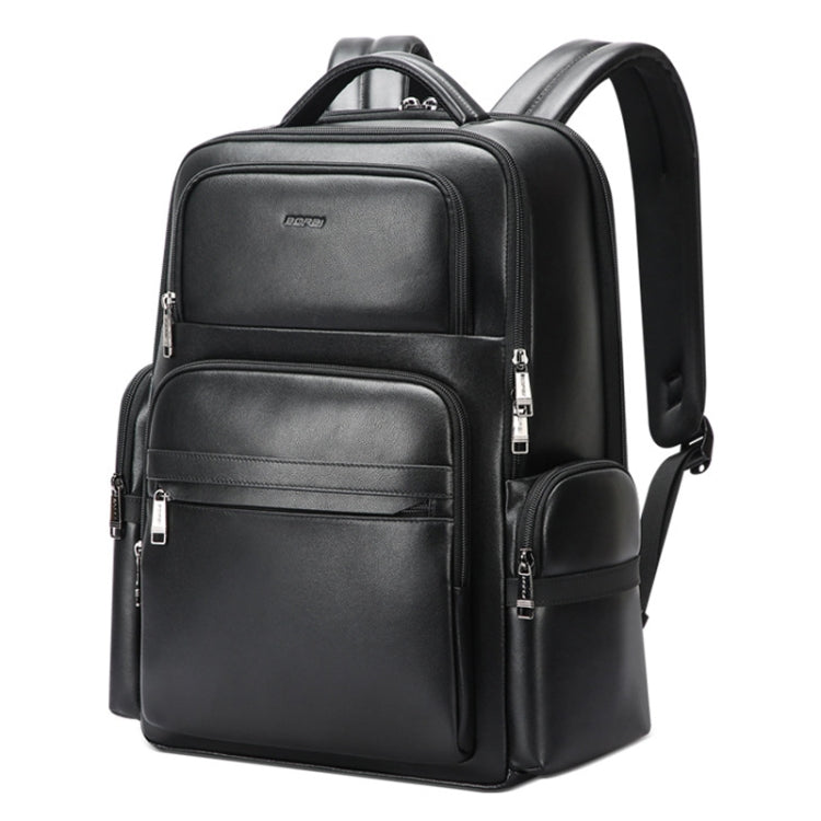 Bopai 61-98611 Large-capacity Waterproof First-layer Cowhide Laptop Backpack With USB+Type-C Port - Black