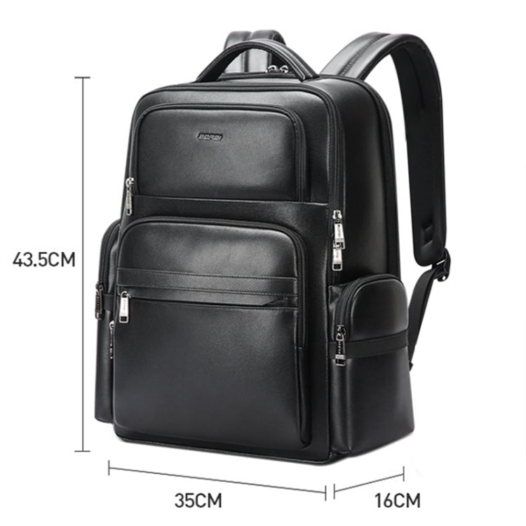 Bopai 61-98611 Large-capacity Waterproof First-layer Cowhide Laptop Backpack With USB+Type-C Port - Black