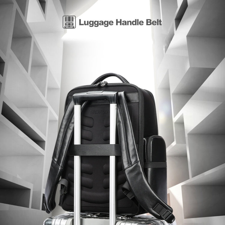 Bopai 61-98611 Large-capacity Waterproof First-layer Cowhide Laptop Backpack With USB+Type-C Port - Black