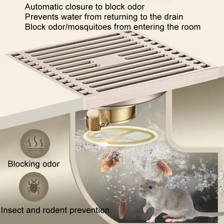 All Copper Brushed Anti-Odor Floor Drain Gravity Copper Core Bathroom Floor Drain, Specification: Round Invisible