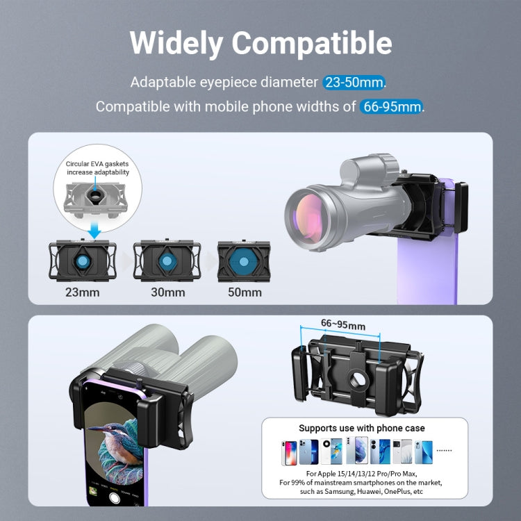 APEXEL F002X Universal Phone Adapter for Monoculars Binoculars Smartphone Holder Clip
