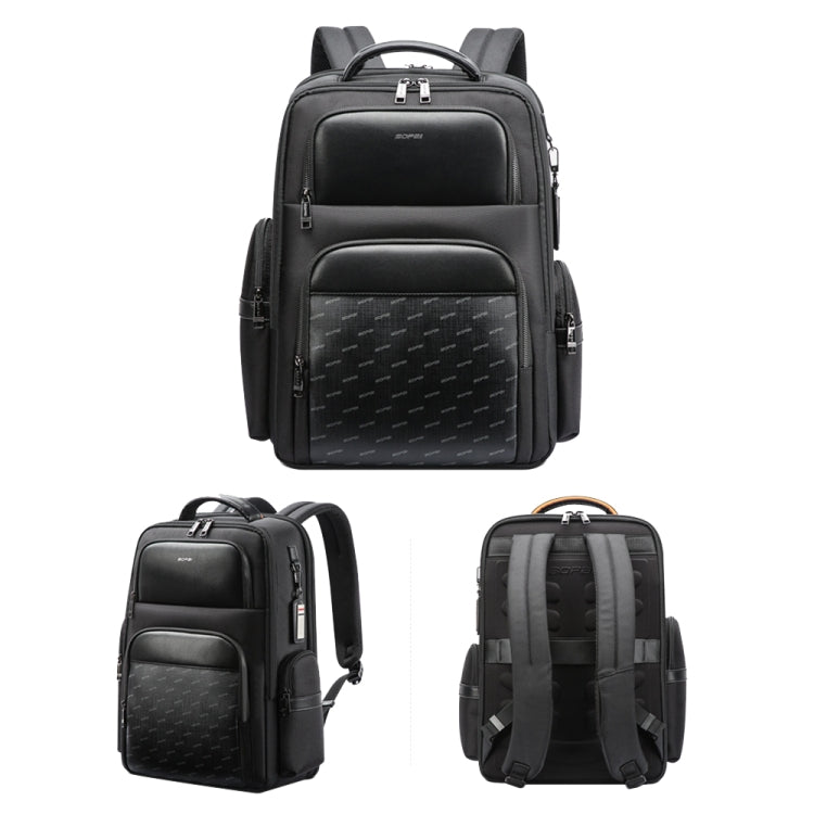 Bopai 61-91911 Large Capacity Business Waterproof Laptop Backpack With USB+Type-C Port - Black