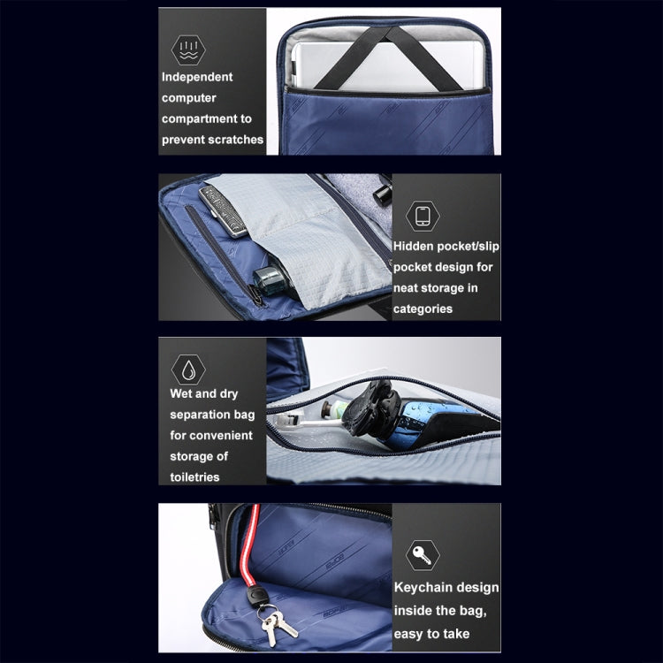 Bopai 61-91911 Large Capacity Business Waterproof Laptop Backpack With USB+Type-C Port - Black
