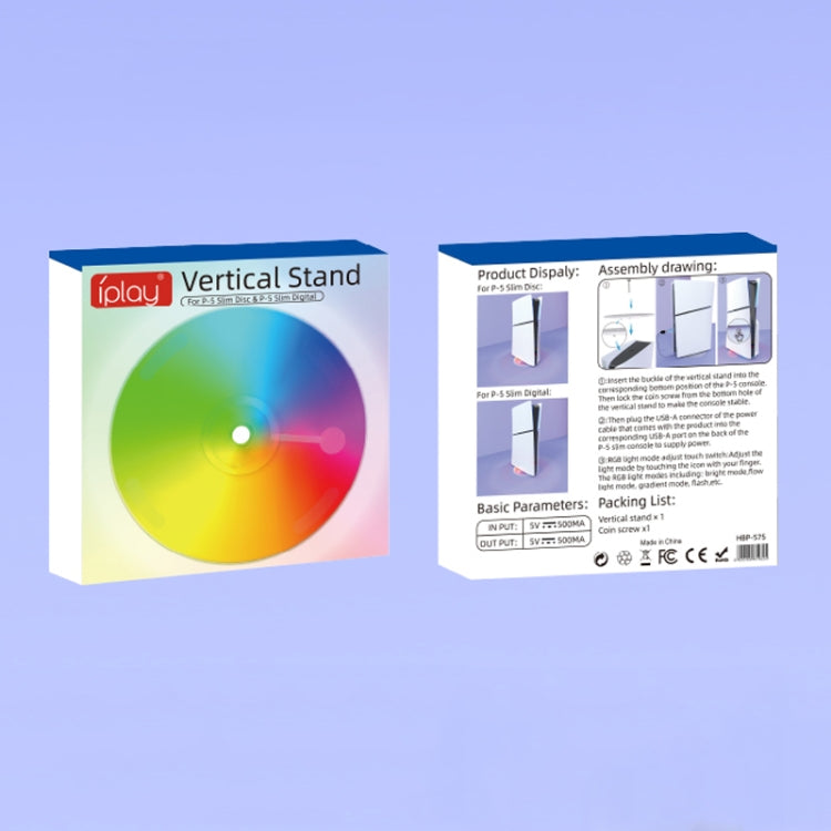For PS5 Slim iplay HBP-575 Simple Storage Base Light Version RGB Colorful Vertical Storage Bracket - Transparent