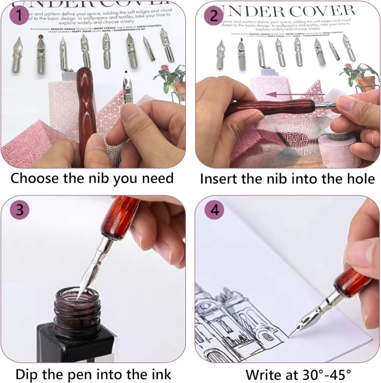 9 Calligraphy Nibs+ Dip Pen Set For Cartoon Sketching Art Drawing