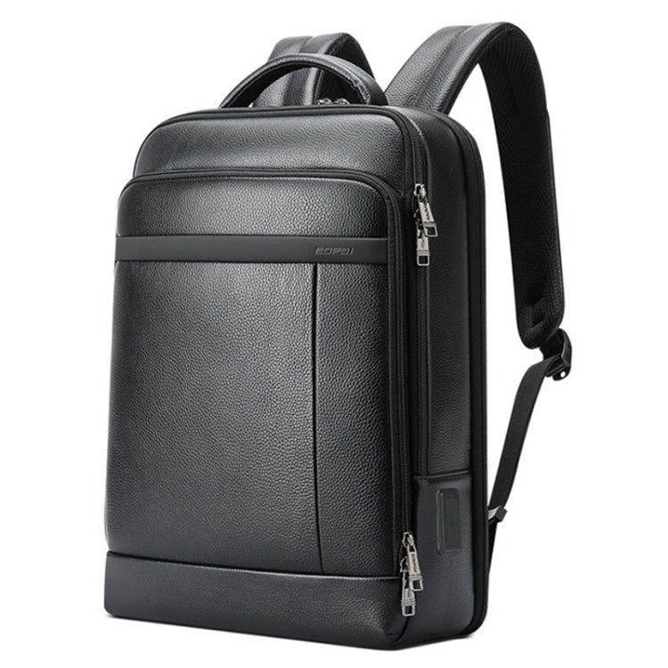 Bopai 61-120761 Large-capacity First-layer Cowhide Business Laptop Backpack With USB+Type-C Port - Black