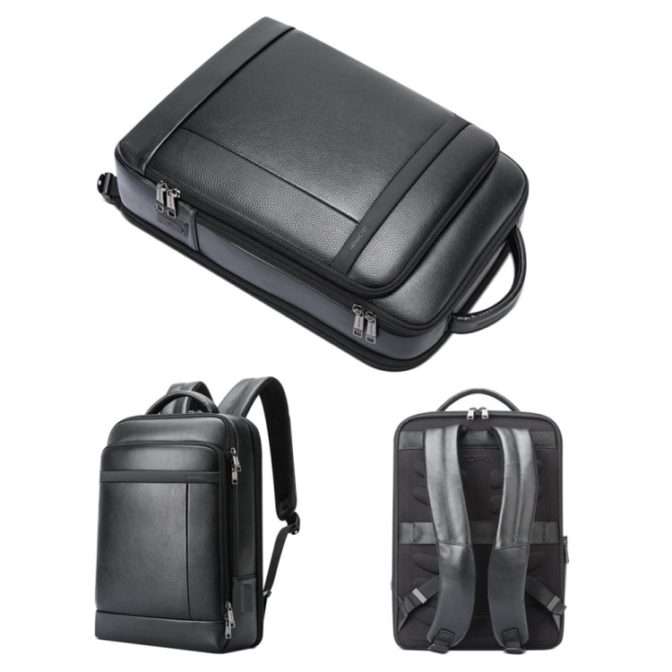 Bopai 61-120761 Large-capacity First-layer Cowhide Business Laptop Backpack With USB+Type-C Port - Black