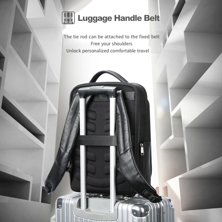 Bopai 61-120761 Large-capacity First-layer Cowhide Business Laptop Backpack With USB+Type-C Port - Black