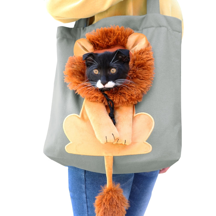 Canvas Expandable Little Lion Shape Cat Bag Small Dog Handbag, Size: Large  - Light Green