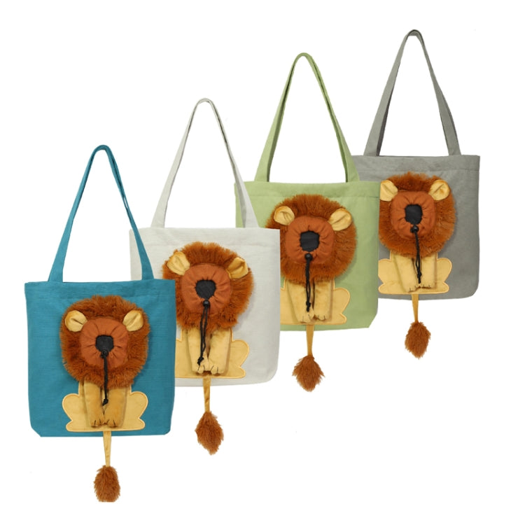 Canvas Expandable Little Lion Shape Cat Bag Small Dog Handbag, Size: Large  - Light Green