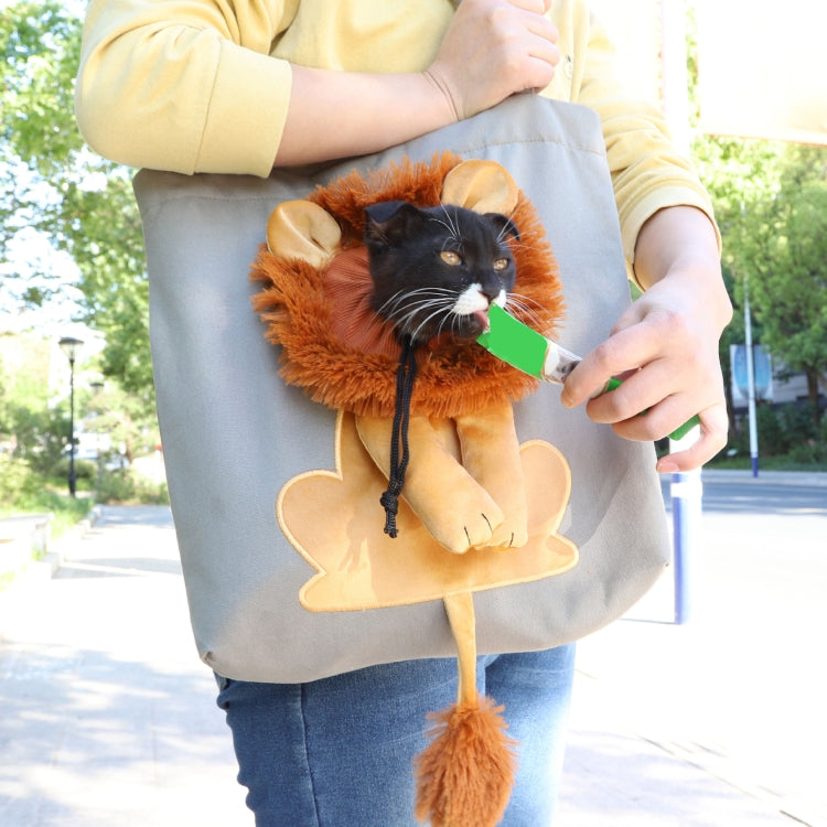 Canvas Expandable Little Lion Shape Cat Bag Small Dog Handbag, Size: Large  - Light Green