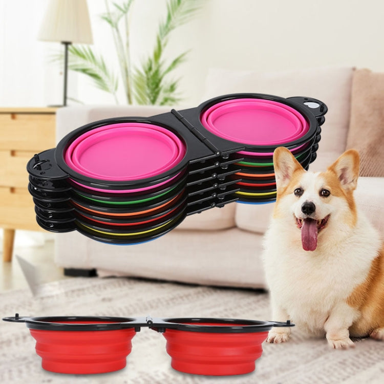 Pet Dog Folding Bowl Silicone Portable All-in-One Outdoor Double Bowl