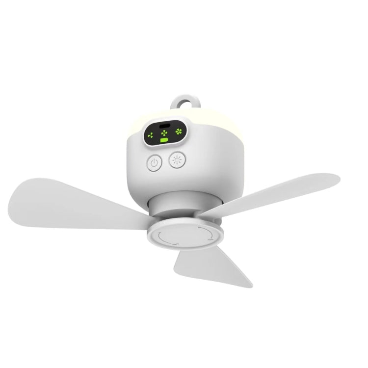 Mini Ceiling Fan Portable Camping Fan With Light &  Remote Built In 8000mAh Battery - White