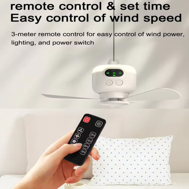 Mini Ceiling Fan Portable Camping Fan With Light &  Remote Built In 8000mAh Battery - White