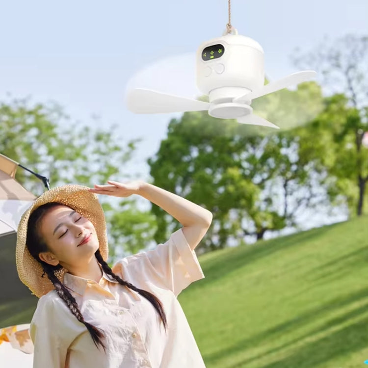 Mini Ceiling Fan Portable Camping Fan With Light &  Remote Built In 8000mAh Battery - White
