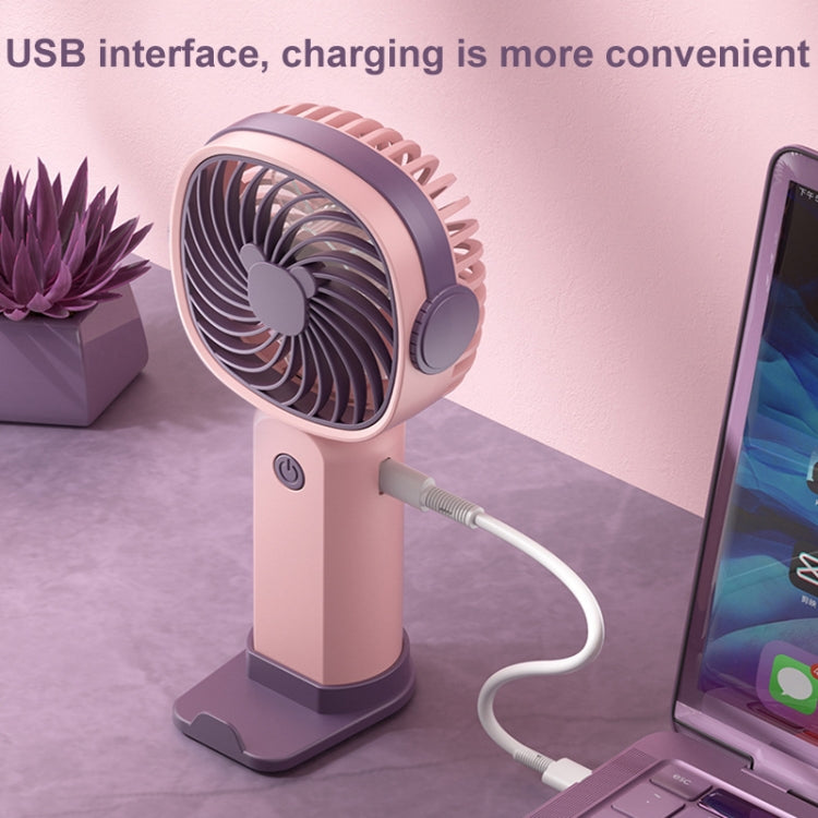 Handheld Portable Mini Multifunctional Fan With Phone Holder Function, Color: Pink Purple no Battery