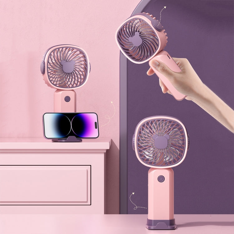 Handheld Portable Mini Multifunctional Fan With Phone Holder Function, Color: Pink Purple with Battery