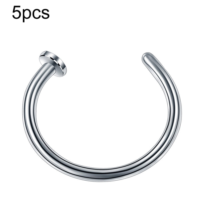 5pcs Stainless Steel Nose Ring Without Hole C-Shape Nose Staple Lip Band Earrings, Size: 0.8 x 10+2