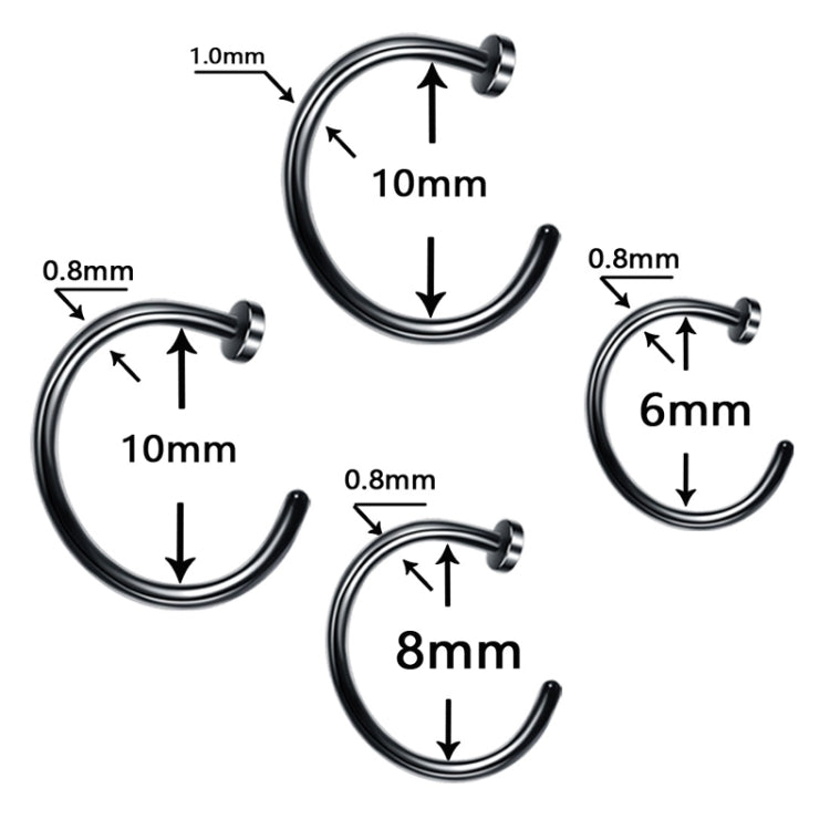 5pcs Stainless Steel Nose Ring Without Hole C-Shape Nose Staple Lip Band Earrings, Size: 0.8 x 10+2