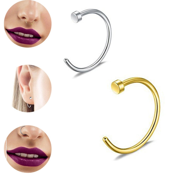 5pcs Stainless Steel Nose Ring Without Hole C-Shape Nose Staple Lip Band Earrings, Size: 0.8 x 10+2
