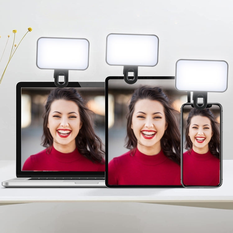 Selfie Fill Light Rechargeable 3 Color Temperature Clip On For Phone, Laptop, Tablet Meeting - Black