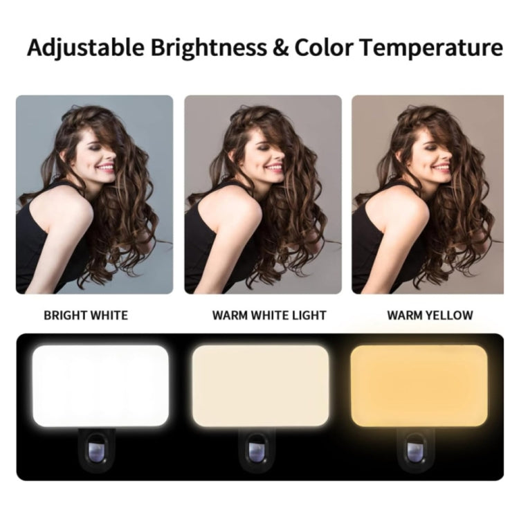 Selfie Fill Light Rechargeable 3 Color Temperature Clip On For Phone, Laptop, Tablet Meeting - Black
