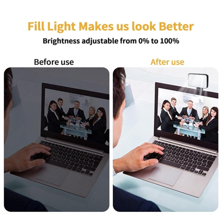 Selfie Fill Light Rechargeable 3 Color Temperature Clip On For Phone, Laptop, Tablet Meeting - Black