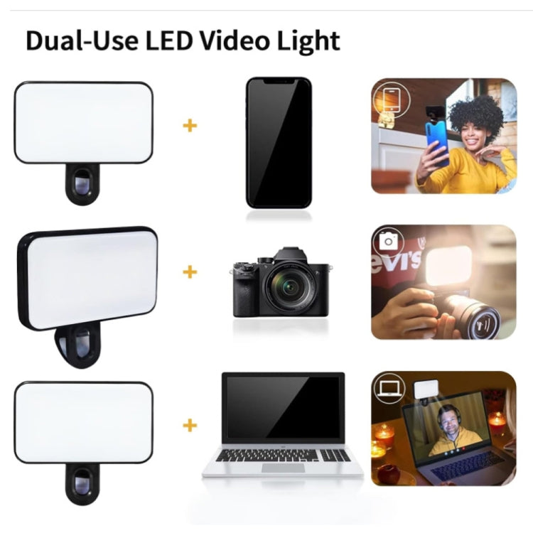 Selfie Fill Light Rechargeable 3 Color Temperature Clip On For Phone, Laptop, Tablet Meeting - Black