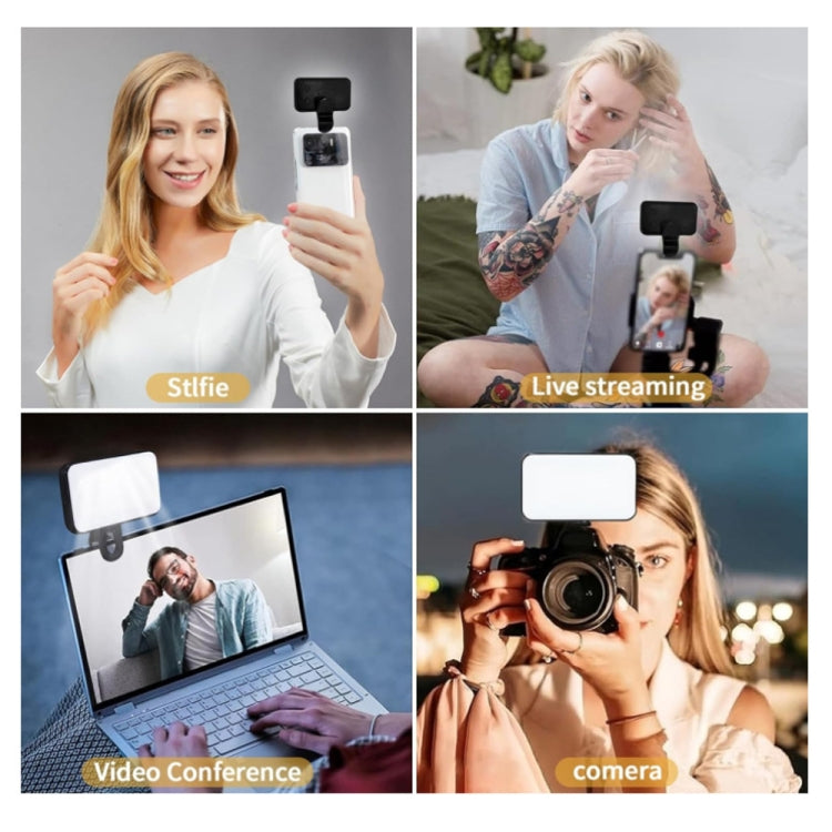 Selfie Fill Light Rechargeable 3 Color Temperature Clip On For Phone, Laptop, Tablet Meeting - Black
