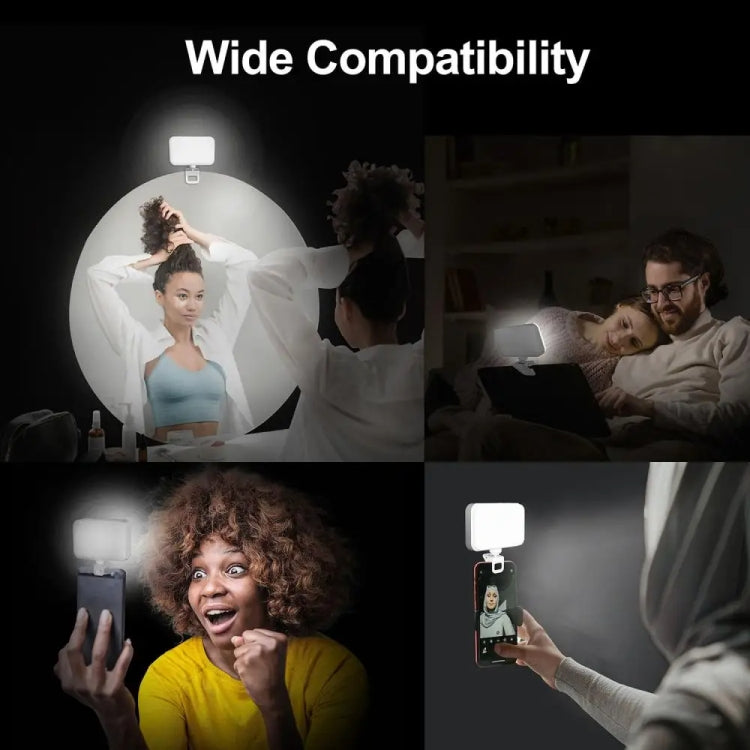 66 LEDs Selfie Fill Light Rechargeable 3 Modes Clip-on Pocket Light For Phone, Laptop, Tablet Meeting - Black