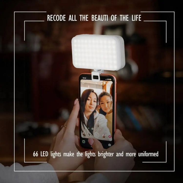66 LEDs Selfie Fill Light Rechargeable 3 Modes Clip-on Pocket Light For Phone, Laptop, Tablet Meeting - Black