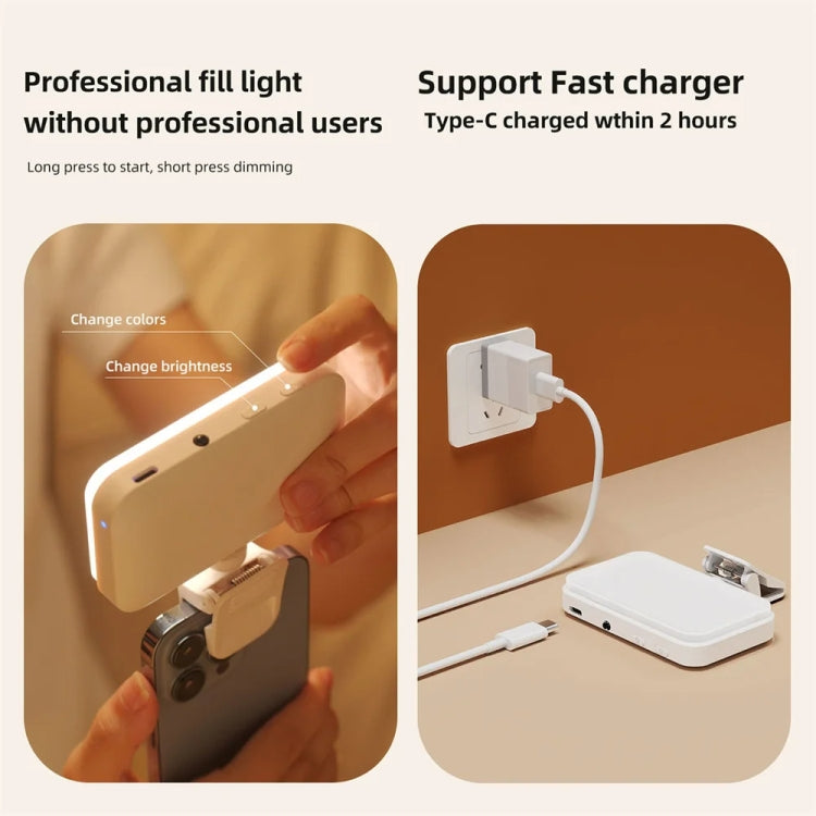 66 LEDs Selfie Fill Light Rechargeable 3 Modes Clip-on Pocket Light For Phone, Laptop, Tablet Meeting - Black