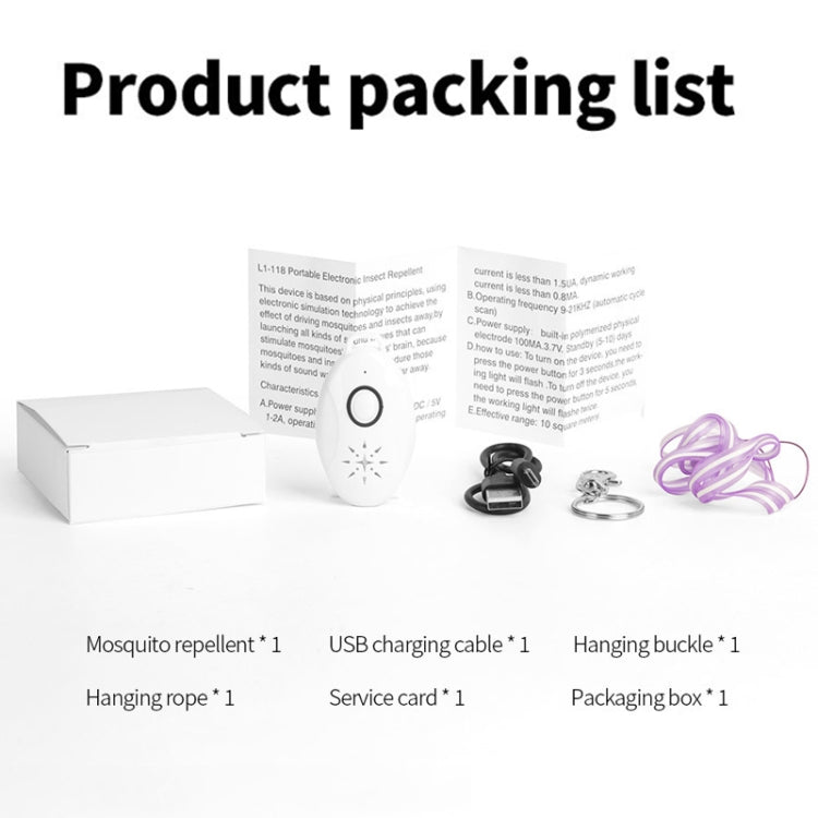 Mini USB Rechargeable Fly Repeller Outdoor Portable Mobile Mosquito Repellent Device - White