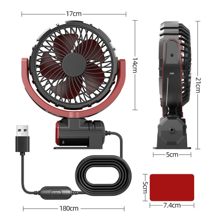 Car Foldable Steering USB Single-Head Fan - Black Red