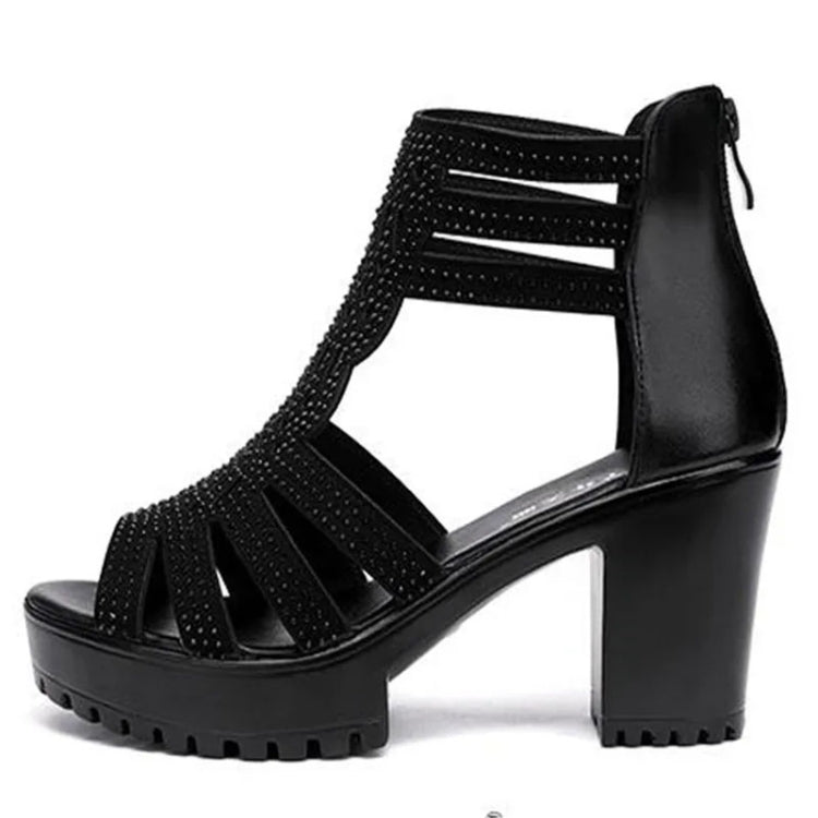 Women Chunky Heel Sandals Anti-slip Fish Mouth High Heels Soft Bottom Open Toe Sandals, Size: 36