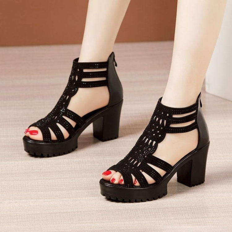 Women Chunky Heel Sandals Anti-slip Fish Mouth High Heels Soft Bottom Open Toe Sandals, Size: 39