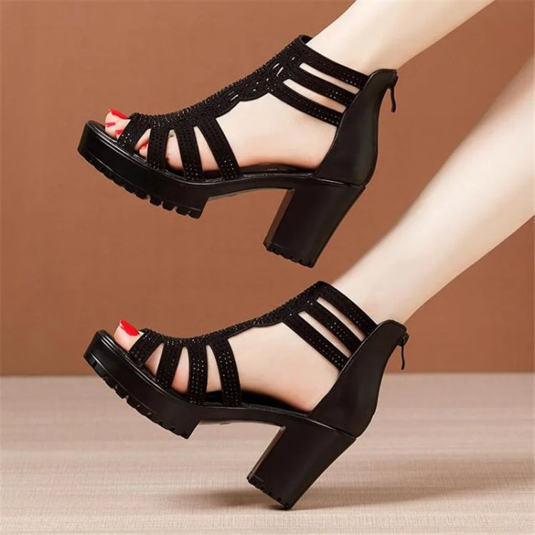 Women Chunky Heel Sandals Anti-slip Fish Mouth High Heels Soft Bottom Open Toe Sandals, Size: 39