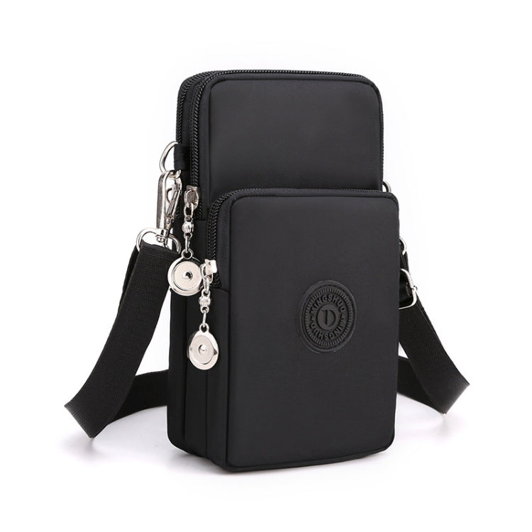 Crossbody Mobile Phone Bag Vertical Wallet Arm Bag With Headphone Hole - Black