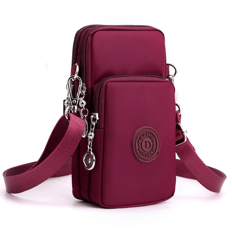 Crossbody Mobile Phone Bag Vertical Wallet Arm Bag With Headphone Hole - Wine Red