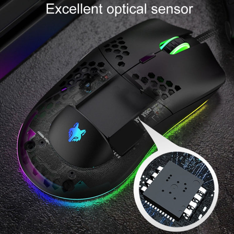 XUNSVFOX XYH90 Wired Hollow Hole Mouse RGB Illuminated Macro Programming Gaming Mouse - Black
